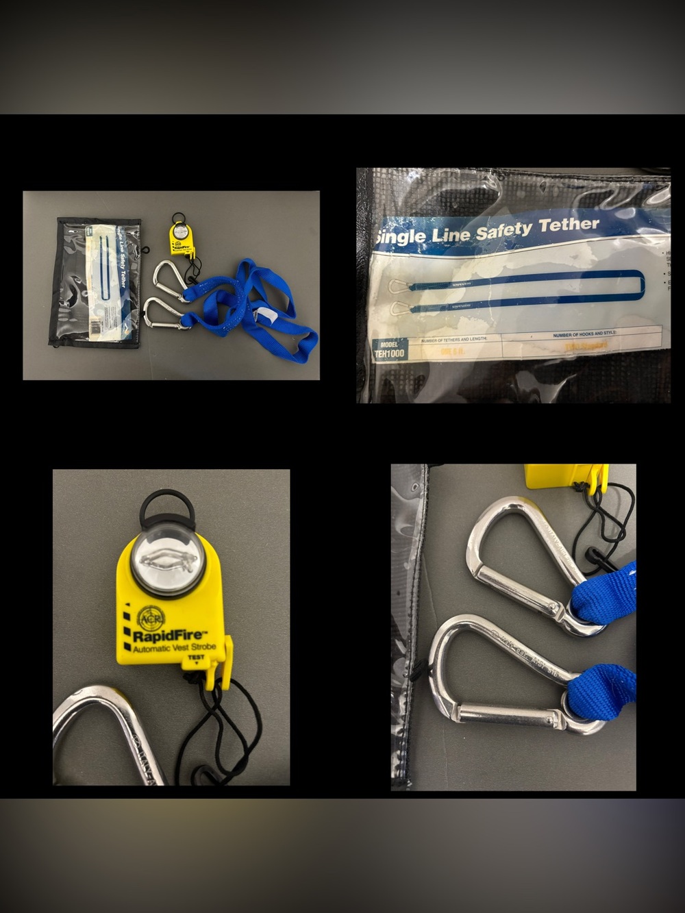 Safety single line 6 foot tether never used + working ACR rapidfire vest strobe